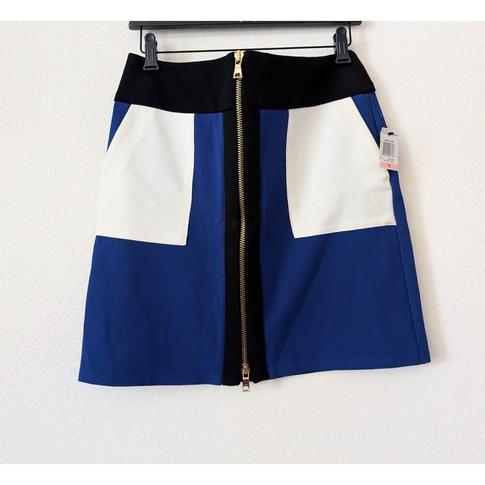 INC International Concepts Skirt10 Blue Black White Colorblock Zip NWT